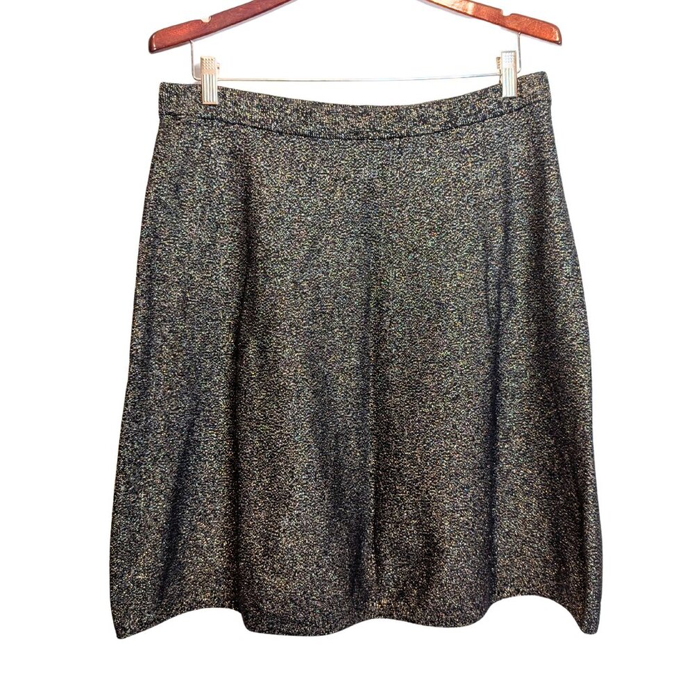 Nanette Lepore Womens XL Skirt Black Gold A Line Sparkle Metallic Pull On
